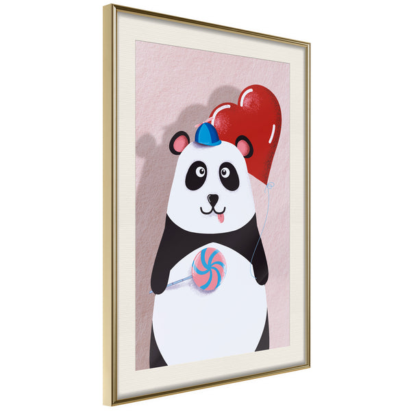 Poster - Happy Panda  - goud passepartout