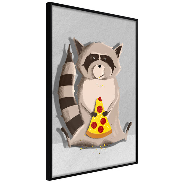 Poster - Racoon Eating Pizza  - zwart