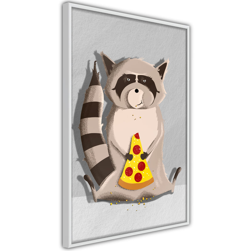 Poster - Racoon Eating Pizza  - wit