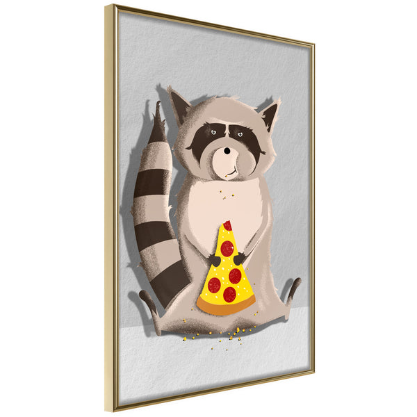 Poster - Racoon Eating Pizza  - goud