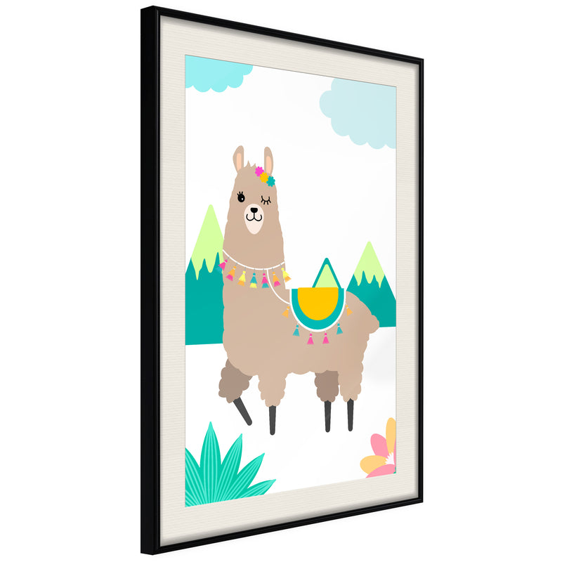 Poster - Playful Llama  - zwart passepartout