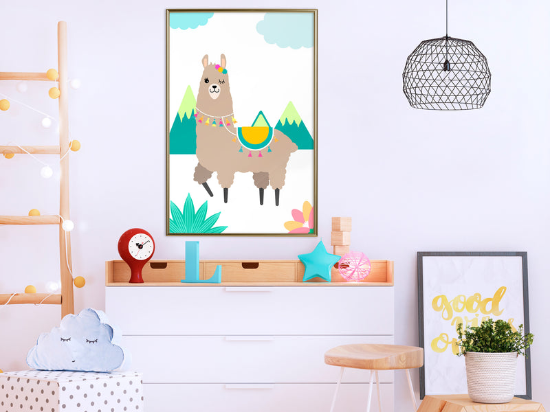 Poster - Playful Llama  - goud