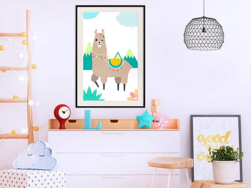 Poster - Playful Llama  - zwart passepartout