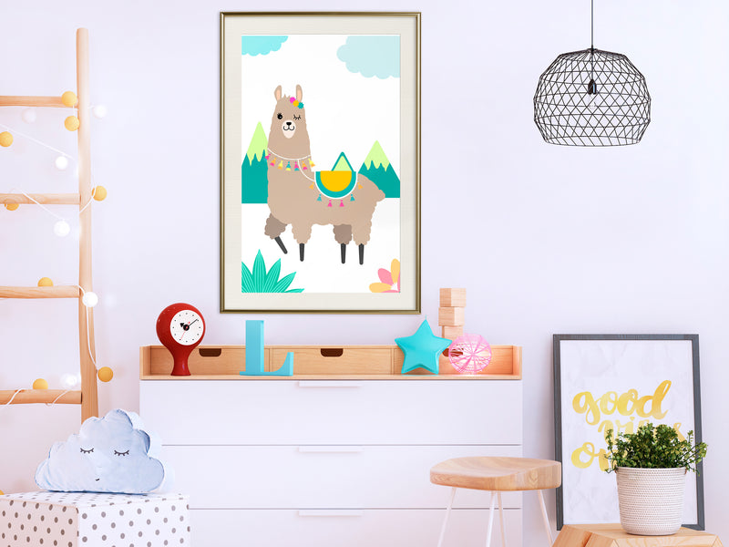 Poster - Playful Llama  - goud passepartout