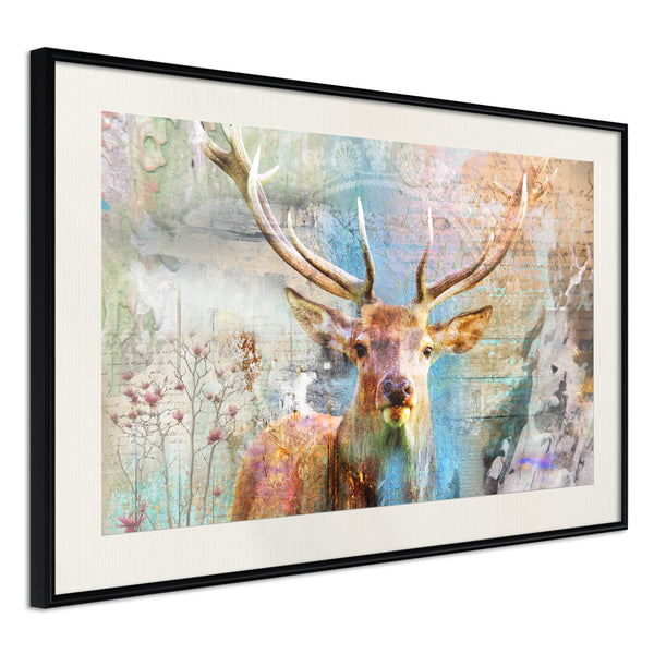 Poster - Pastel Deer  - zwart passepartout