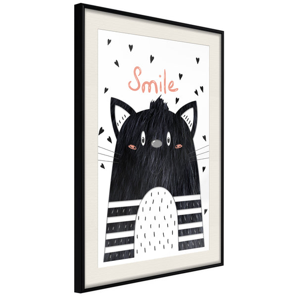 Poster - Cheerful Kitten  - zwart passepartout