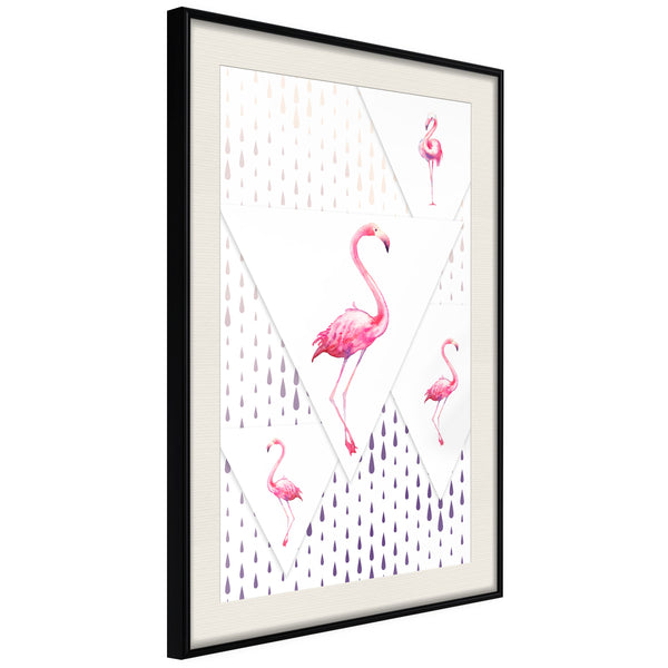 Poster - Flamingos and Triangles  - zwart passepartout