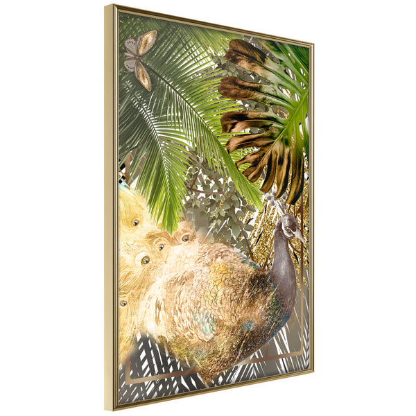 Poster - Fairy-Tale Peacock in the Jungle  - goud