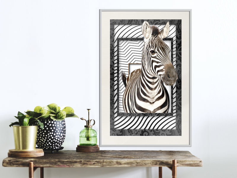 Poster - Zebra in the Frame  - wit passepartout