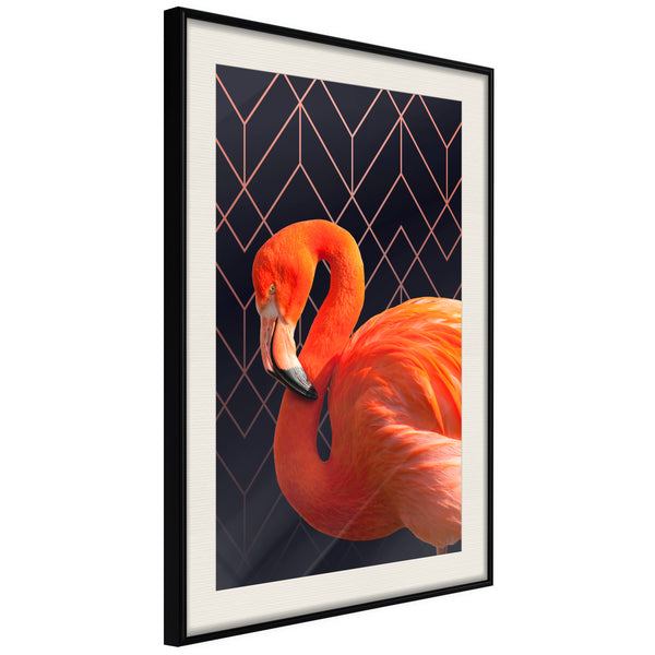 Poster - Orange Flamingo  - zwart passepartout