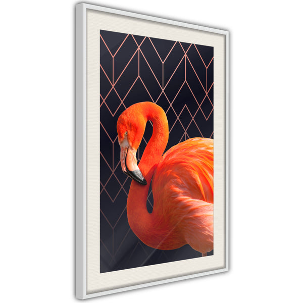 Poster - Orange Flamingo  - wit passepartout