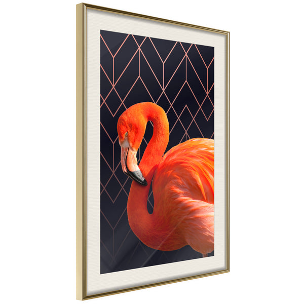 Poster - Orange Flamingo  - goud passepartout