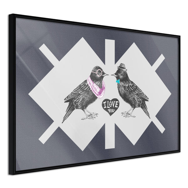 Poster - Bird Love  - zwart