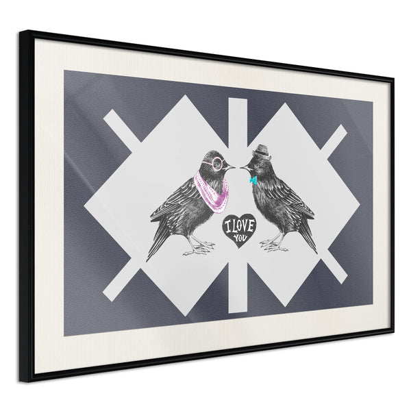 Poster - Bird Love  - zwart passepartout