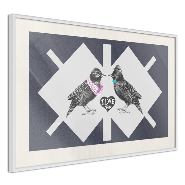 Poster - Bird Love  - wit passepartout