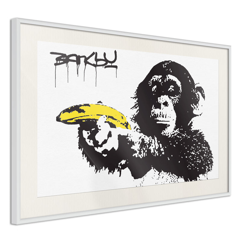 Poster - Banksy: Banana Gun I  - wit passepartout
