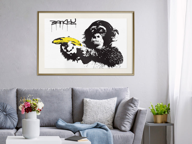 Poster - Banksy: Banana Gun I  - goud passepartout