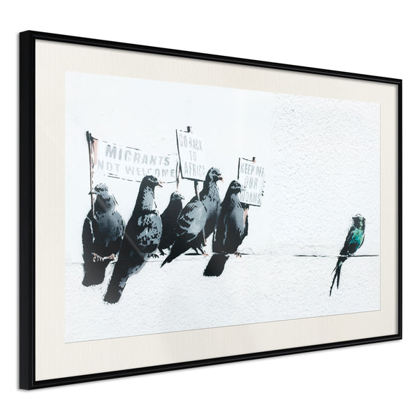 Poster - Banksy: Pigeons  - zwart passepartout