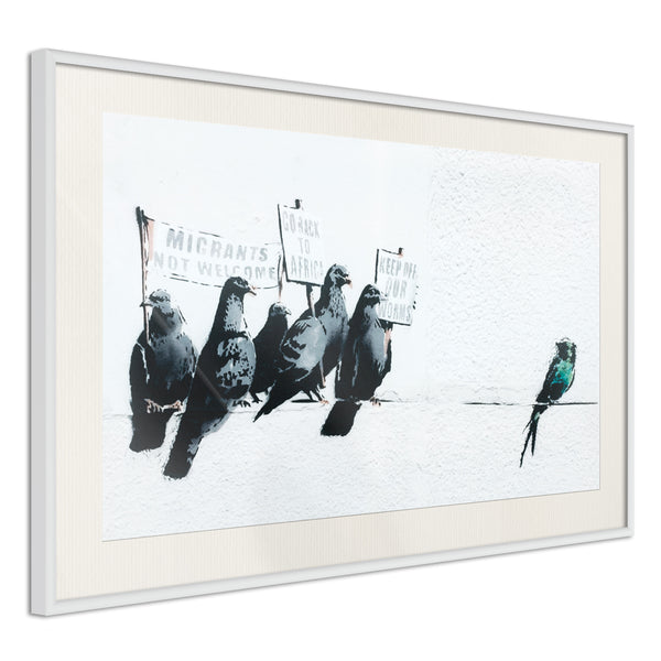 Poster - Banksy: Pigeons  - wit passepartout