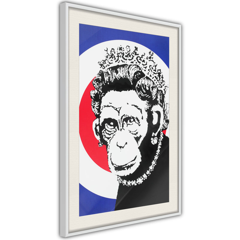 Poster - Banksy: Monkey Queen  - wit passepartout