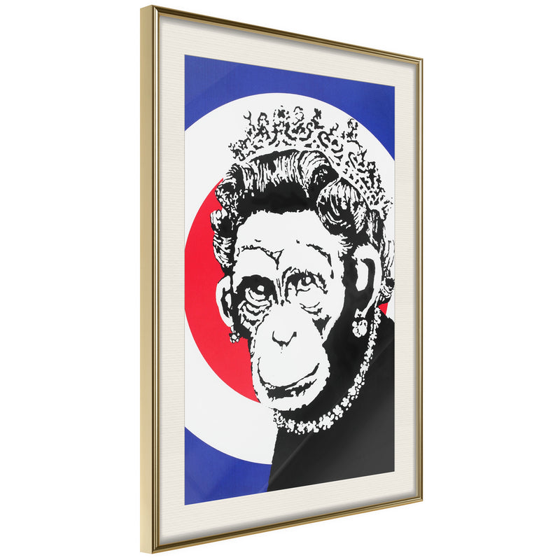 Poster - Banksy: Monkey Queen  - goud passepartout