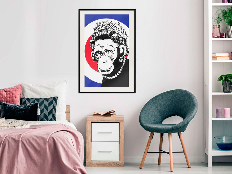 Poster - Banksy: Monkey Queen  - zwart passepartout