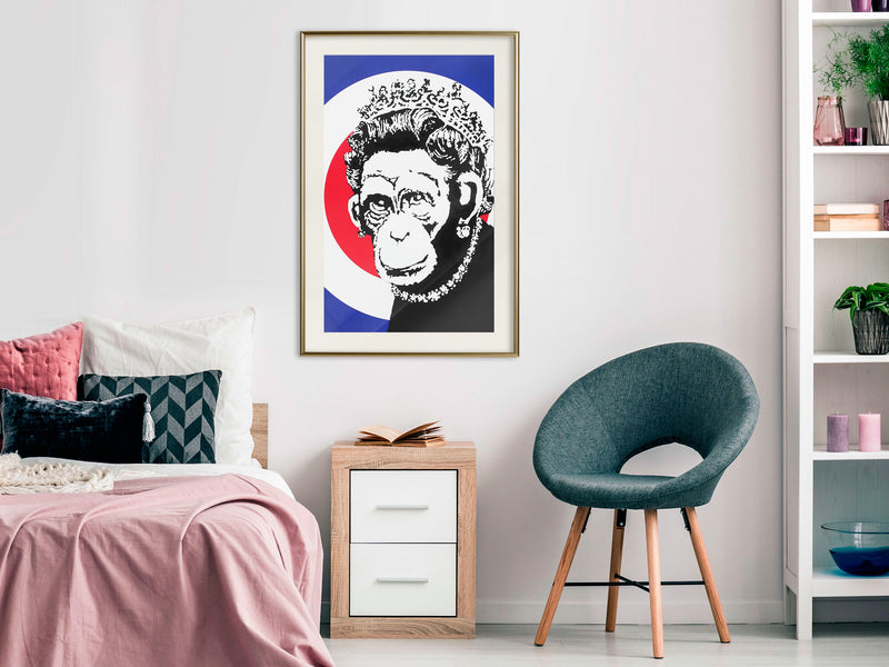 Poster - Banksy: Monkey Queen  - goud passepartout