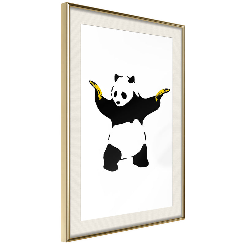 Poster - Banksy: Panda With Guns  - goud passepartout