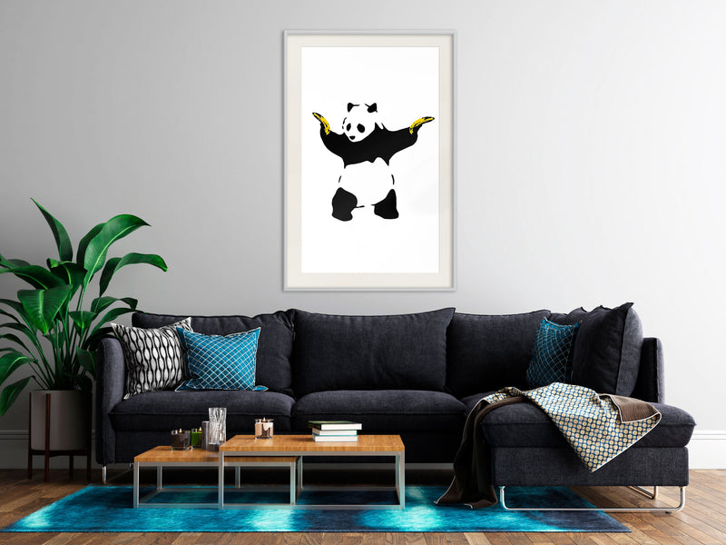 Poster - Banksy: Panda With Guns  - wit passepartout