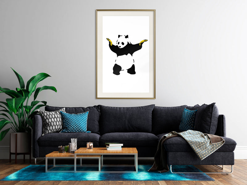 Poster - Banksy: Panda With Guns  - goud passepartout