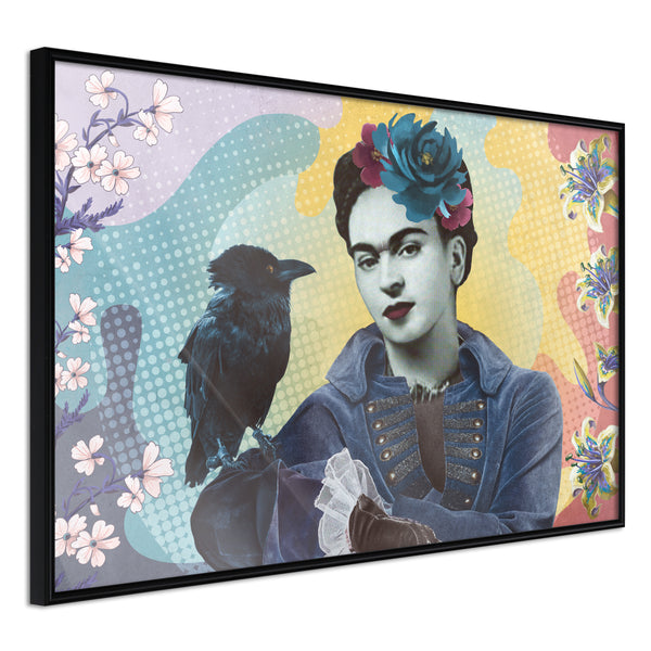 Poster - Frida with a Raven  - zwart