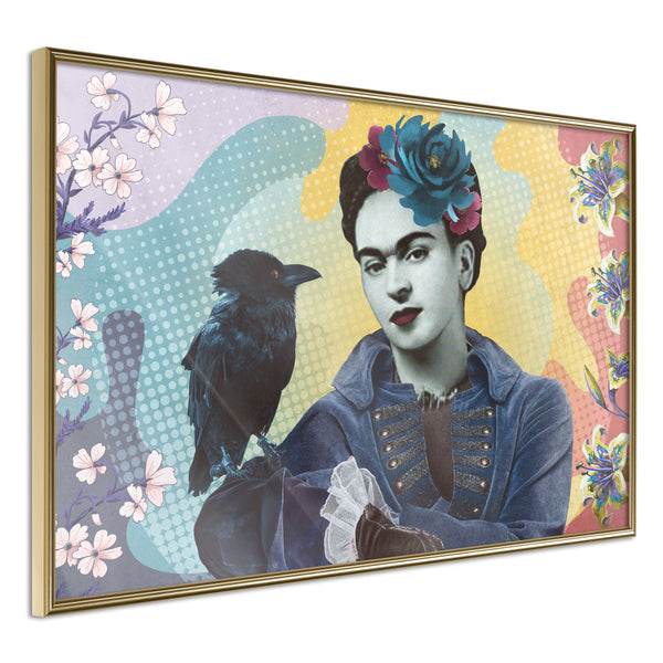 Poster - Frida with a Raven  - goud