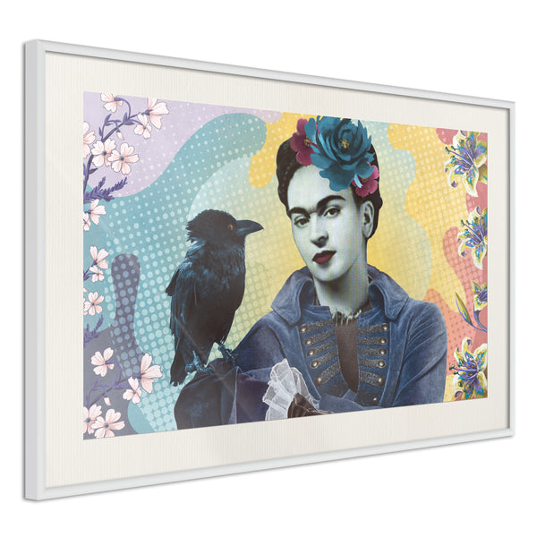 Poster - Frida with a Raven  - wit passepartout