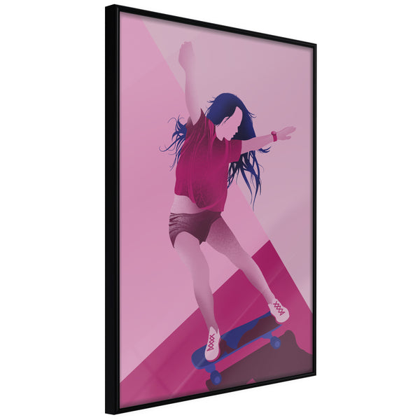 Poster - Girl on a Skateboard  - zwart