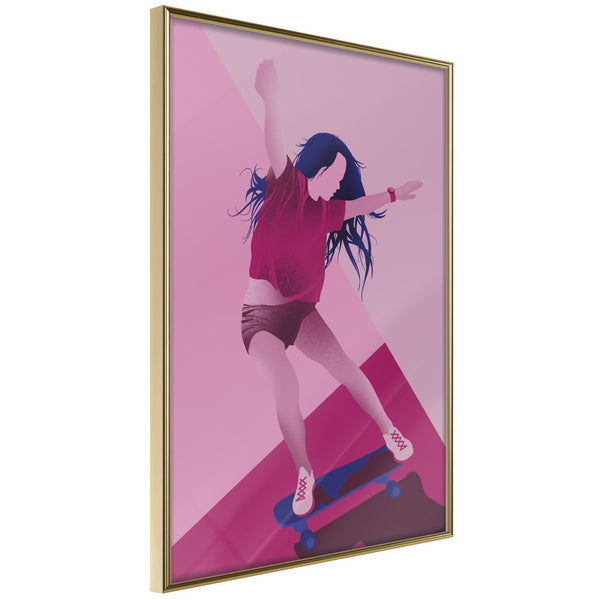 Poster - Girl on a Skateboard  - goud