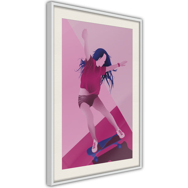 Poster - Girl on a Skateboard  - wit passepartout