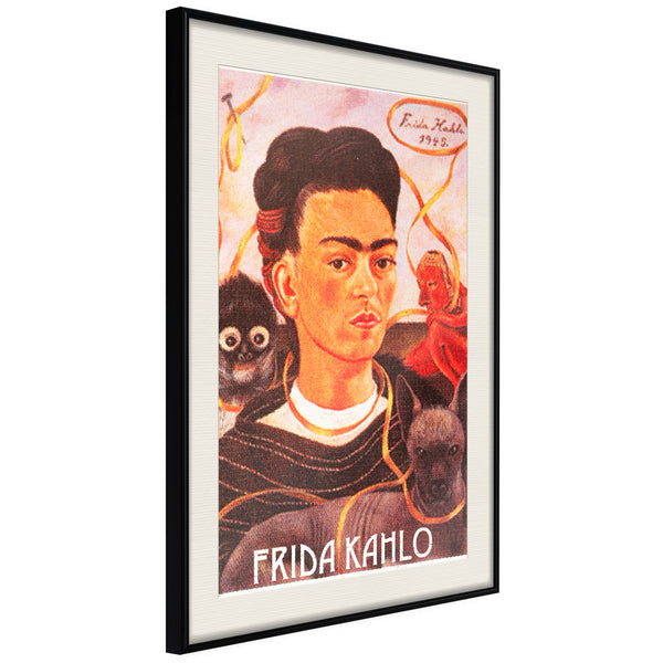 Poster - Frida Khalo  Self-Portrait  - zwart passepartout