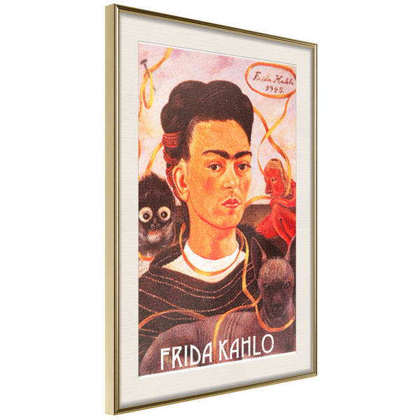 Poster - Frida Khalo  Self-Portrait  - goud passepartout