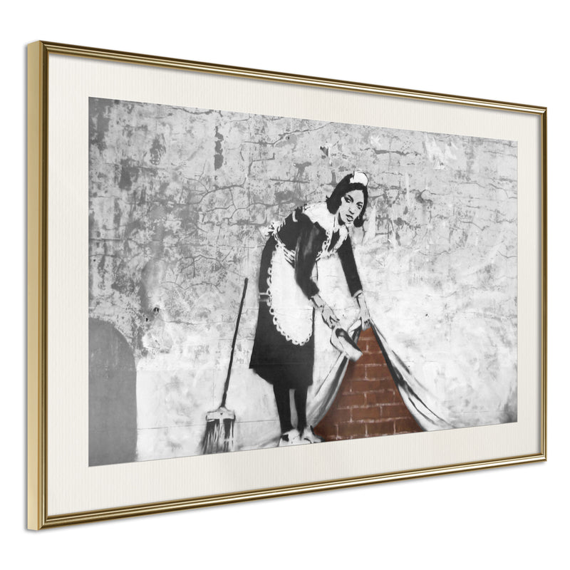 Poster - Banksy: Sweep it Under the Carpet  - goud passepartout