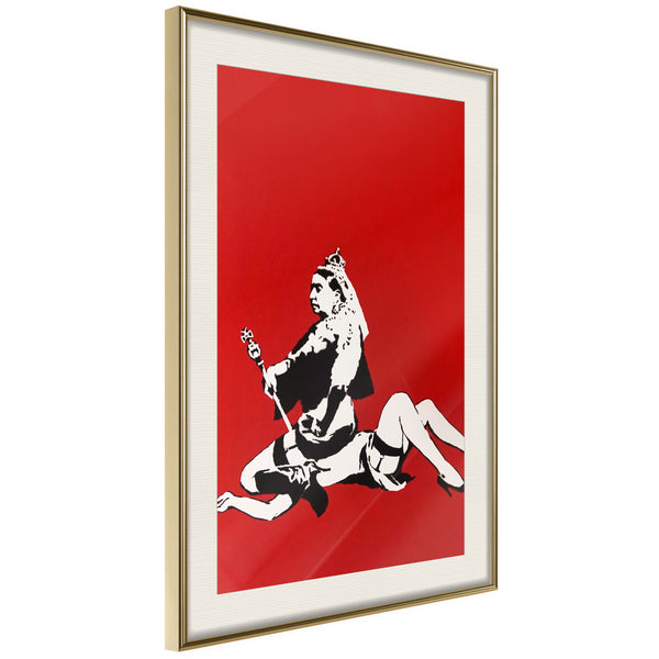 Poster - Banksy: Queen Victoria  - goud passepartout