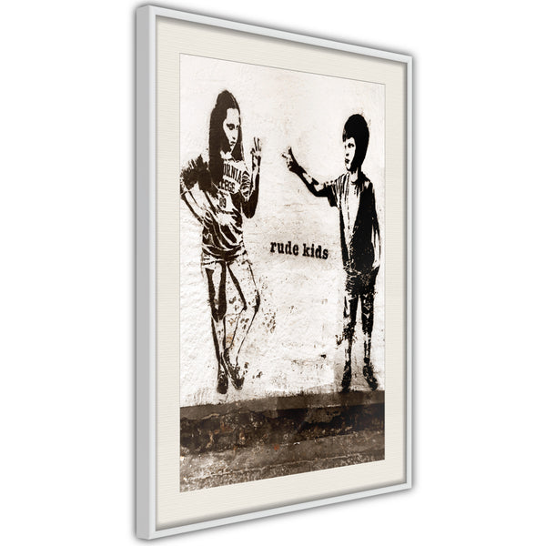 Poster - Banksy: Rude Kids  - wit passepartout