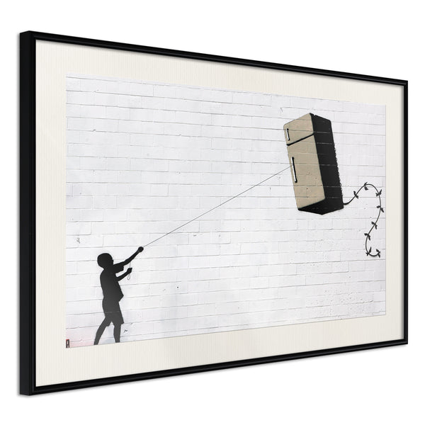 Poster - Banksy: Fridge Kite  - zwart passepartout