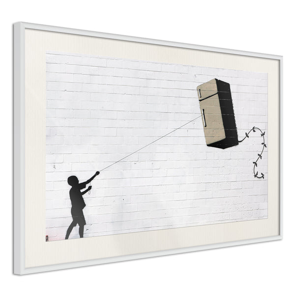 Poster - Banksy: Fridge Kite  - wit passepartout