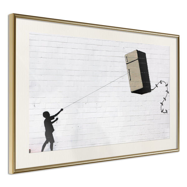 Poster - Banksy: Fridge Kite  - goud passepartout