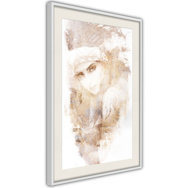 Poster - Mysterious Look (Beige)  - wit passepartout