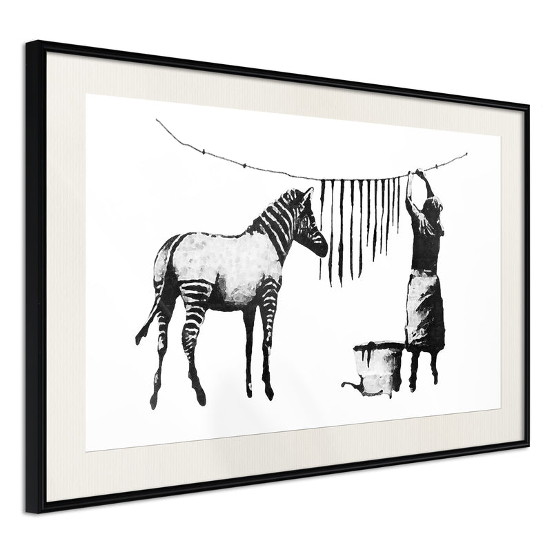 Poster - Banksy: Washing Zebra Stripes  - zwart passepartout