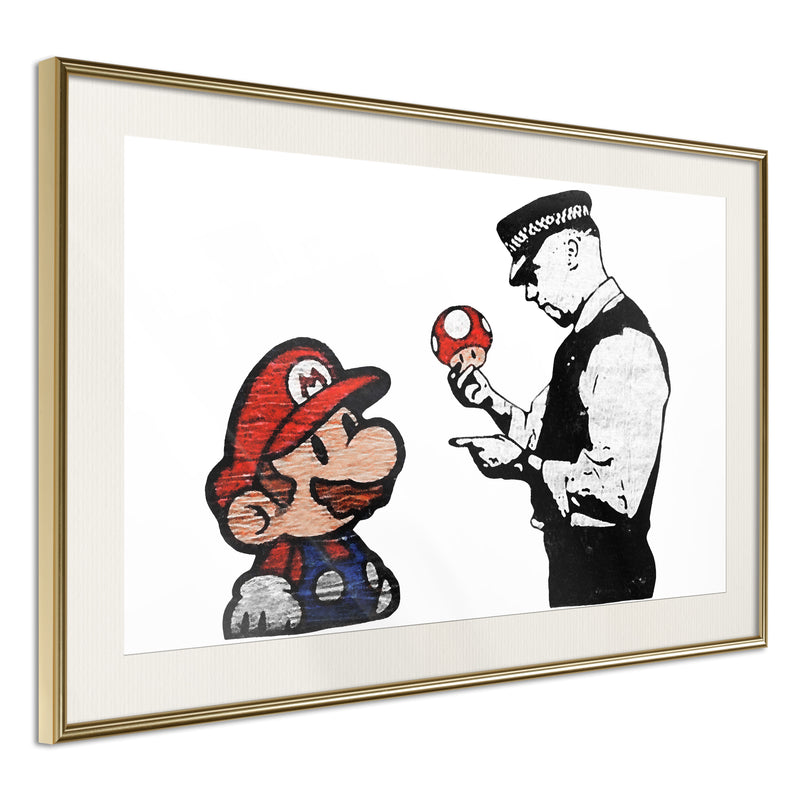 Poster - Banksy: Mario and Copper  - goud passepartout