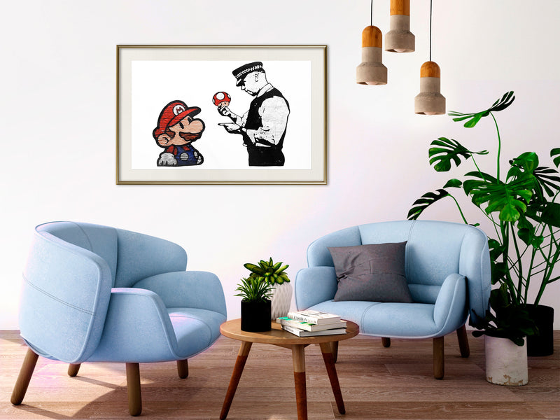 Poster - Banksy: Mario and Copper  - goud passepartout