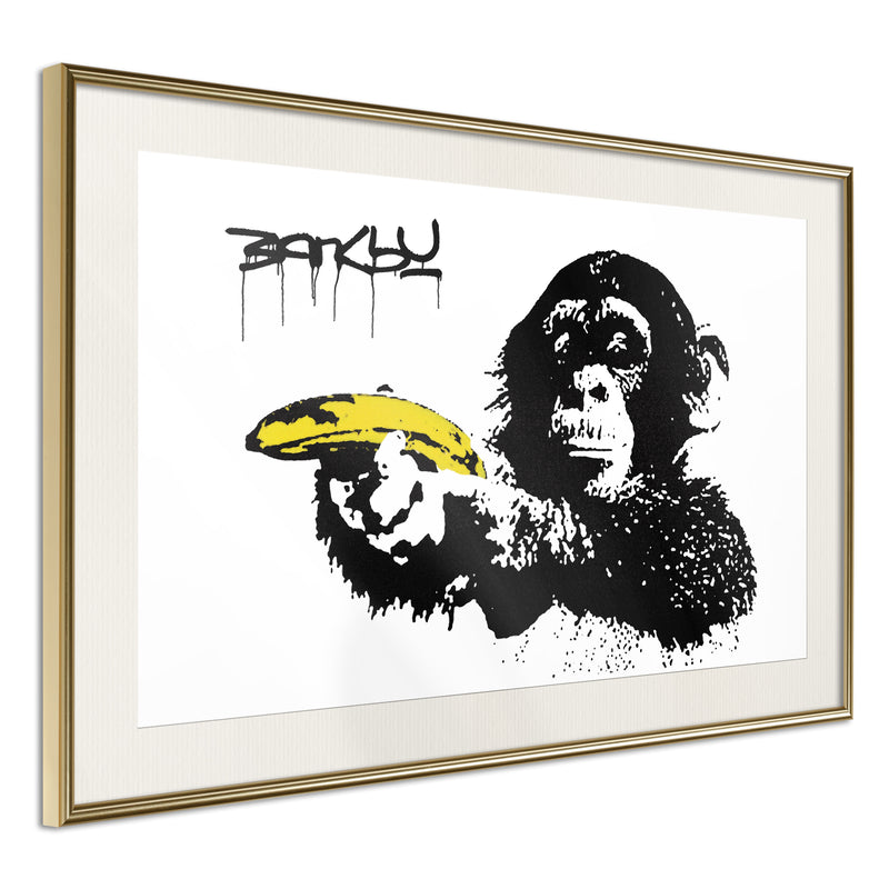 Poster - Banksy: Banana Gun II  - goud passepartout