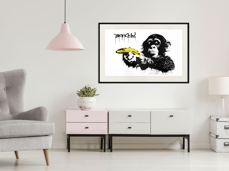 Poster - Banksy: Banana Gun II  - zwart passepartout